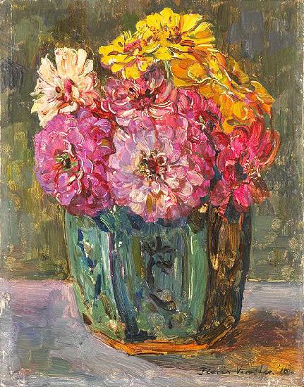 Floris Verster Stillife with zinnias in a ginger pot. oil painting image